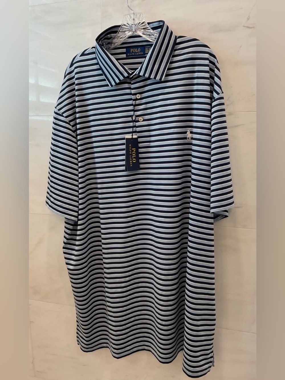 POLO Ralph Lauren Big & Tall BLUE STRIPED Performance Polo Shirt 2XLT Q85